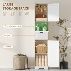 67" Tall Bathroom Storage Cabinet, Narrow Bathroom Cabinet with LED Light, Adjustable Shelf, Open Compartment, Drawer