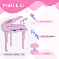 Mini Electronic Musical Piano 37 Key Keyboard Multifunction Kids Toy with Microphone Stool (Pink)
