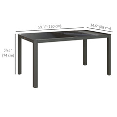 59" x 35" Aluminium Outdoor Dining Table for 6, with Glass Tabletop, Grey