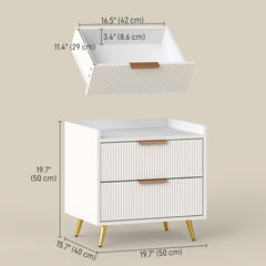 Bedside Table, Nightstand with 2 Drawers, Side End Table with Metal Legs for Bedroom, Black