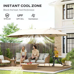 15' Outdoor Patio Umbrella with Twin Canopy Sunshade Steel Table Umbrella with Lift Crank Beige