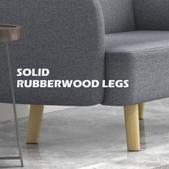 Velvet Feel Fabric 2 Seater Sofa, Small Sofa Loveseat with 8.3" Thick Padding and Wood Legs, Black