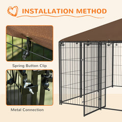 4.6' x 4.6' x 5' Outdoor Dog Kennel with Canopy, Rotating Bowls, Coffee
