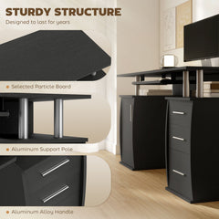 47" Computer Desk with Keyboard Tray and Storage Drawers, Home Office Workstation Table with Storage Shelves, Black