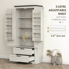 Farmhouse Kitchen Pantry Storage Cabinet, 64" Freestanding Kitchen Pantry Cabinet with Drawers, Distressed Black