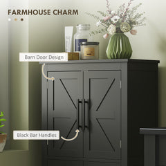 Farmhouse Bathroom Storage Cabinet, Bathroom Floor Cabinet with Barn Doors and Adjustable Shelf, Black
