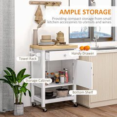 Kitchen Cart on Wheels, Rolling Kitchen Island Cart with Wood Top, Towel Rack, Drawer and Shelf for Dining Area, Grey