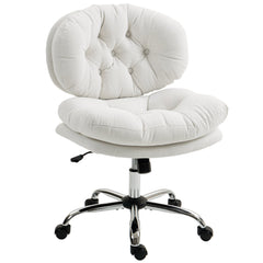 Computer Desk Chair, Armless Office Chair with Wide Padded Seat and Adjustable Height, Cream White