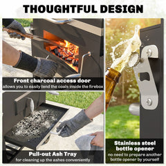 BBQ Trolley Charcoal Grill Portable Stainless Steel Barbecue Tool Kits w/ Wheels Side Shelf for Camping Hiking Picnic