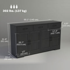 Sideboard Buffet Cabinet with Storage, Modern Coffee Bar Cabinet with 3 Drawers and Adjustable Shelves, Distressed Black