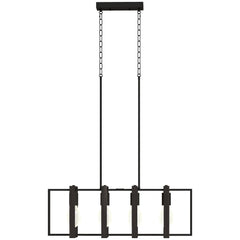 Farmhouse Kitchen Island Lighting, Linear Pendant Light with 4 Rotatable Frames and Adjustable Height, Black