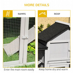Large Rabbit Hutch Wood Bunny Cage Outdoor Guinea Pig House with Double Runs Slide Out Tray Ramps, 83"x18"x33", Natural