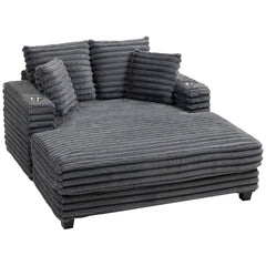 60" Chaise Lounge Chair, Oversized Upholstered Sofa Bed with Cup Holders & Pillows, Sleeper Couch for Living Room, Beige