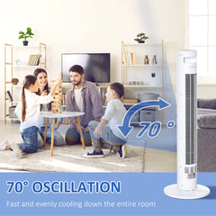 Freestanding Tower Fan Cooling for Home Bedroom with 3 Speed, 12h Timer, Oscillating, LED Sensor Panel, Remote Controller, Black