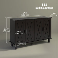 Kitchen Sideboard Cabinet with 4 Barn Doors and 2 Adjustable Shelves, Buffet Table for Living Room, Hallway, Black