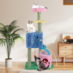 61 Inch Elephant Cat Tree with Two Condos, a Crinkle Ear and a Sisal Ramp