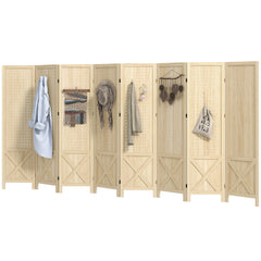 4.7' 3 Panel Wooden Room Divider with Pegboard Display, Folding Privacy Screen for Home Office, Natural