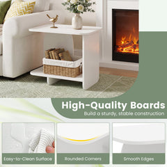 End Table Set of 2 2-Tier Sofa Side Tables with Storage Shelf-White