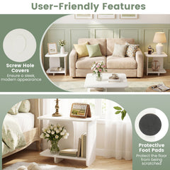 End Table Set of 2 2-Tier Sofa Side Tables with Storage Shelf-White