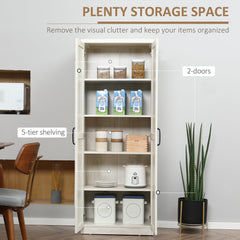 63" Kitchen Storage Cabinet, 5-tier Pantry Cabinet with Doors and Adjustable Shelves for Dining Room, Black