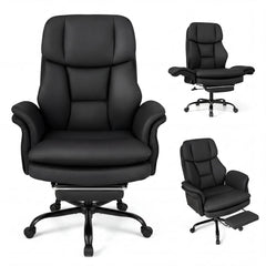 Ergonomic Cross Legged Office Chair Big and Tall Executive Chair with Retractable Footrest-Black