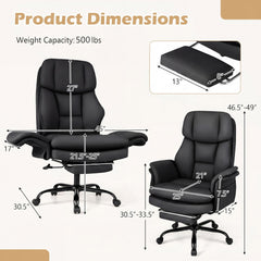 Ergonomic Cross Legged Office Chair Big and Tall Executive Chair with Retractable Footrest-Black