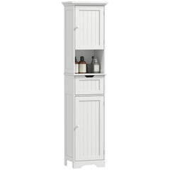 67" Tall Bathroom Storage Cabinet, Narrow Bathroom Cabinet with LED Light, Adjustable Shelf, Open Compartment, Drawer