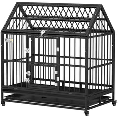 49" Heavy Duty Dog Crate with Removable Tray, Doors, Openable Roof, for Large and Extra Large Dogs, Black