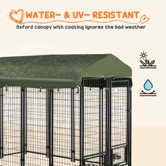Outdoor Dog Kennel, Lockable Pet Playpen Crate, Welded Wire Steel Fence, Rotating Bowl Holders, Green