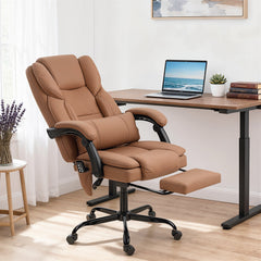 Office Chair with Massage, Pet-Friendly Faux Leather Reclining Desk Chair with Lumbar Support, Footrest, Black