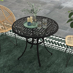 35.5" Round Outdoor Dining Table for 2-4, Cast Aluminum Garden Patio Table with 2" Umbrella Hole, Grid Top, Black