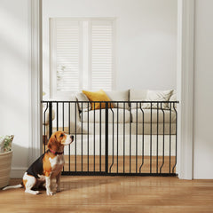 30"- 45" Easy Install Pet Gate w/ Door & Double Locking System, Extra Wide Dog Gate for Stairs, Hallways, White