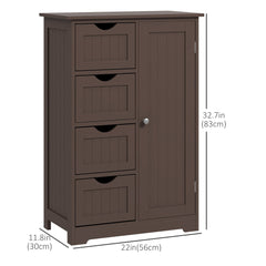 Bathroom Storage Cabinet, Floor Cabinet with Adjustable Shelf and 4 Drawers, Side Cabinet for Washroom, White