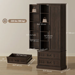 72" LED Kitchen Pantry Cabinet, Buffet Storage Cabinet with 10 Door Shelves, 2 Drawers and Adjustable Shelves, Black