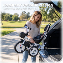 6 in 1 Toddler Tricycle with Parent Push Handle, Canopy, Storage Baskets, Cupholder, Dark Blue