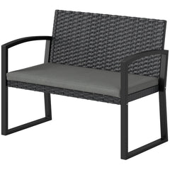 2 Seater Outdoor Bench, Rattan Garden Bench Loveseat with Cushion, Armrests, Steel Frame for Patio, Porch, Light Grey