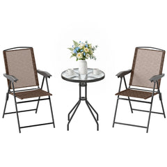 Folding Outdoor Bistro Set, Patio Table and Chairs with Reclining Backrest and Round Dining Table, Brown