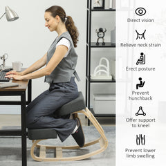 Ergonomic Kneeling Chair, Wood Kneel Stool with Thick Pads, Desk Knee Chair, Improve Posture, Black