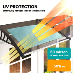 Window Awning Door Canopy, Polycarbonate Front Door Outdoor Patio Cover, Sun Shelter, Hollow Sheet for UV, Rain, Snow and Sunlight Protection, Brown, 40" x 80"