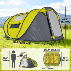 4 Person Camping Tent, Easy Pop Up Tent with Doors, Windows and Carry Bag, Automatic Setup Tent for Hiking, Blue