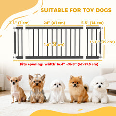 26"-37" Dog Gate, Adjustable Pet Gate, Fits 10" Tall with 2 Extension, Pressure Mount Kit for Stairs and Doorways, Black