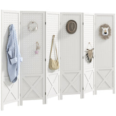 4.7' 3 Panel Wooden Room Divider with Pegboard Display, Folding Privacy Screen for Home Office, Natural