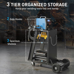 Welding Utility Cart 3-Tier Heavy Duty Rolling Tool Cart with Gas Cylinder Holder Black