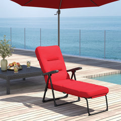Outdoor Lounge Chair with Padded Cushion, Folding Reclining Patio Garden Chair with Recline Back, Footrest, for Poolside, Patio, Blue