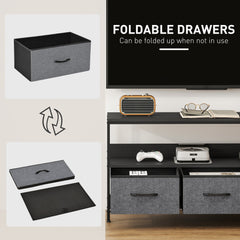 TV Stand with Charging Station, TV Table with 2 Foldable Linen Drawers and Open Shelf for 47 Inch Television, Black