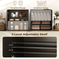 Sideboard Buffet Cabinet Set of 2, Kitchen Cabinet with Soft-Close Door and Adjustable Shelves, Distressed Black Grey