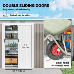 9' x 4' Garden Metal Storage Shed Outdoor Equipment Tool Box with Foundation Kit, Ventilation & Doors, Light Grey