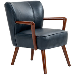 Accent Chair, Modern Armchair, Faux Leather Upholstered Living Room Chair with Wood Legs and Wide Padded Seat, Black
