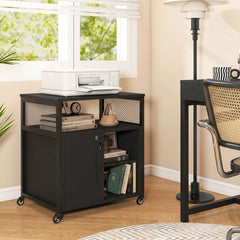 File Cabinet on Wheels with Charging Station and Cable Management Hole-Black