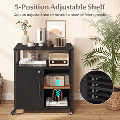 File Cabinet on Wheels with Charging Station and Cable Management Hole-Black
